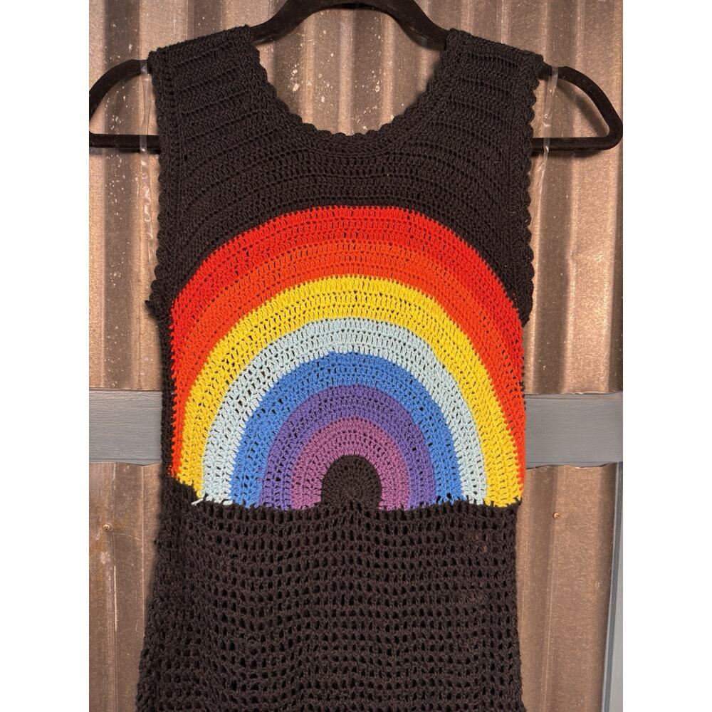 Cool Attitude Rainbow Crochet Dress Swim Coverup Black Size Medium Beach Summer - Picture 3 of 10